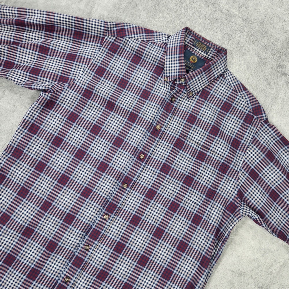 Viyella London Shirt Men's LT‎ Tall Button Down Shirt Plaid Burgundy Blue
